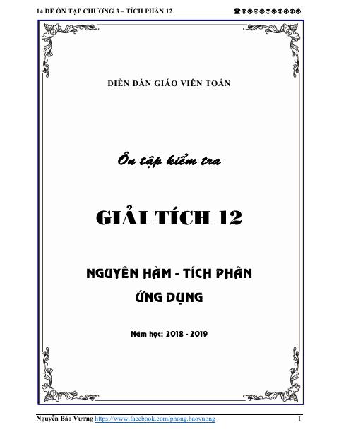 Bộ đề trắc nghiệm ôn tập kiểm tra Giải tích 12 chương 3 có đáp án